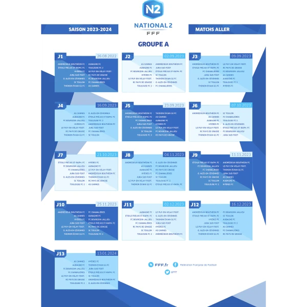 calendrier de la n2 durant la saison 2023-2024